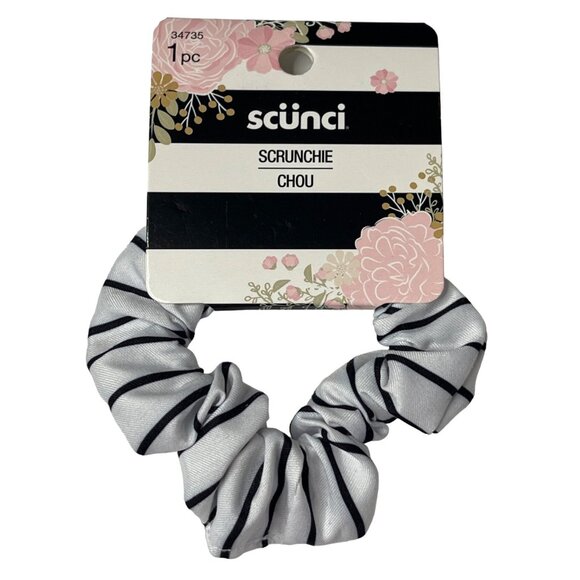 Scunci Hair Scrunchie White Black Stripe Pony Tail Holder Ties Barrette Womens - Picture 1 of 4